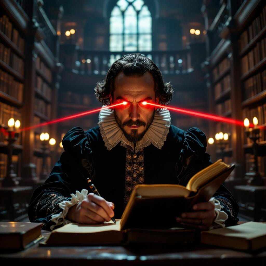 Shakespeare's Intense Laser Eyes Writing Masterpiece
