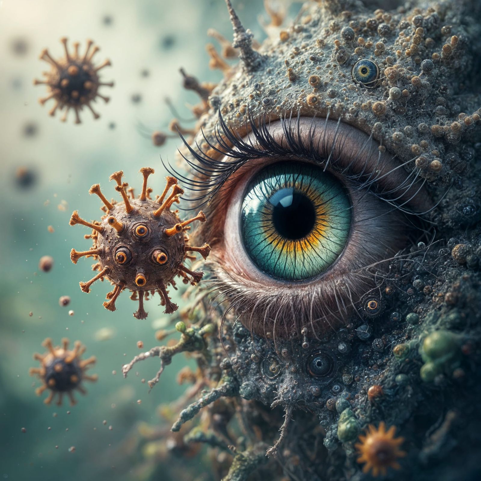 Creepy Germ Virus Eyeball Portrait in Dark Fantasy