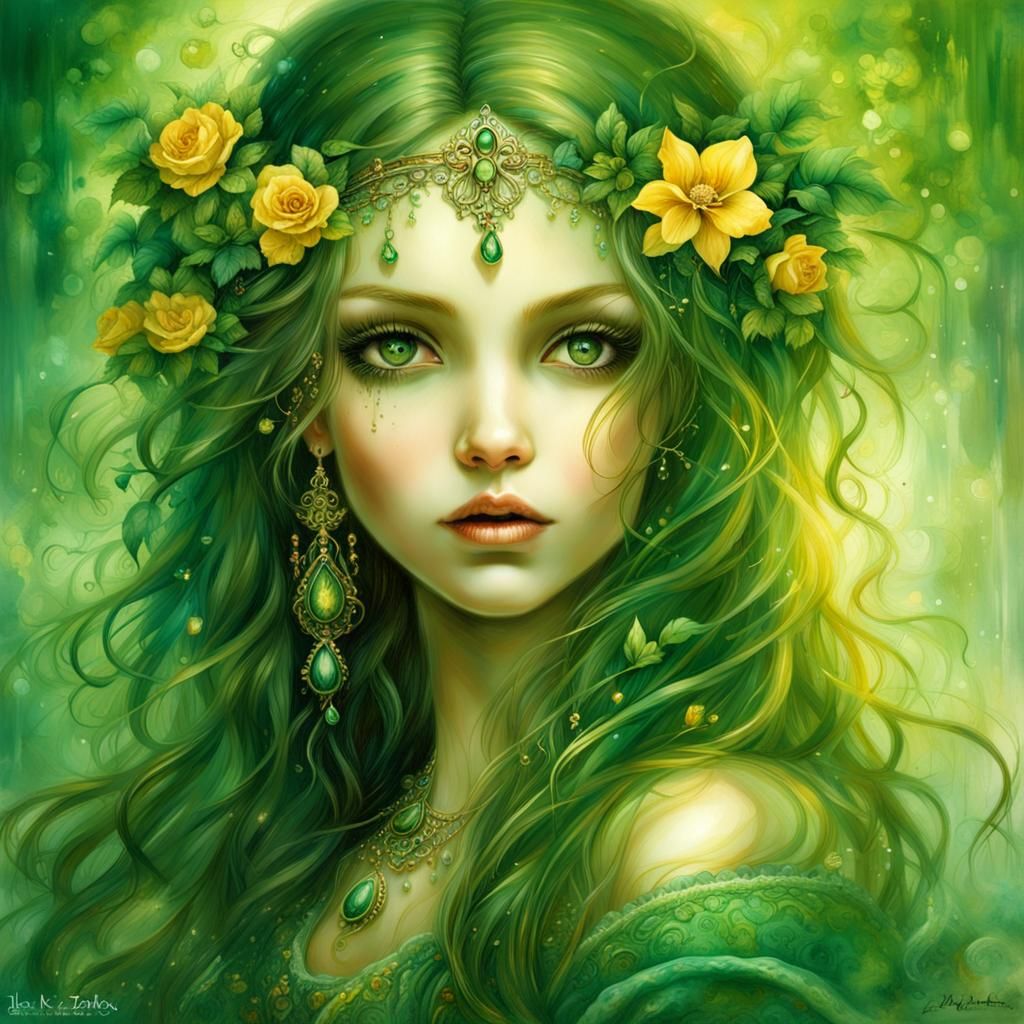 Glamourous Redhead in Surreal Digital Art Style