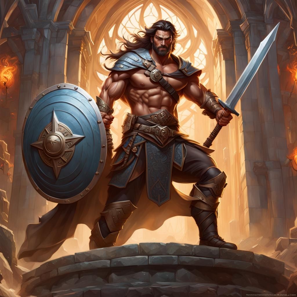 Hyperdetailed D&D Warrior with Tower Shield