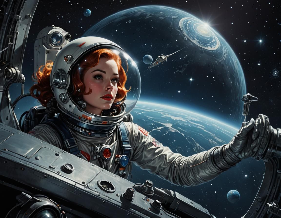 Space Girl in Retro Sci-Fi Style