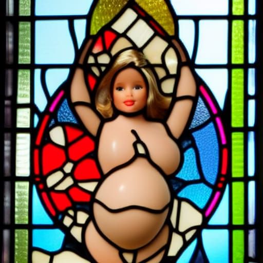 Pregnant Barbie Doll Birth in Stained Glass