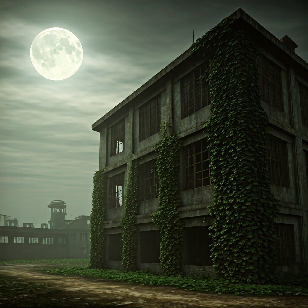 Abandoned Building in Haunting Biomech Style