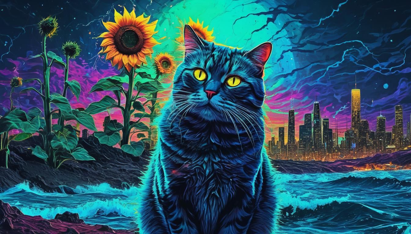 Surreal Cat Dreamscape in Cyberpunk Salvador Dali Style