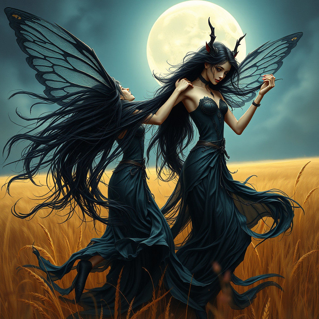 Enameled Gothic Fairies Dancing Under Moonlight