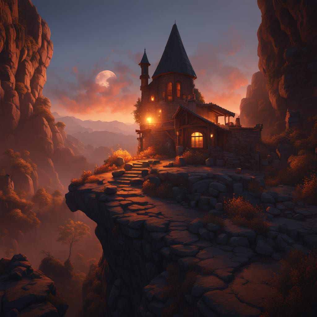 Wizard Sleeping on Cliff Ledge Oil Painting