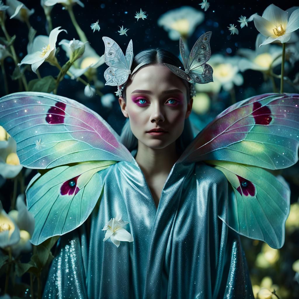 Woman in Luna Moth Wing Robes, Dreamlike Surrealism