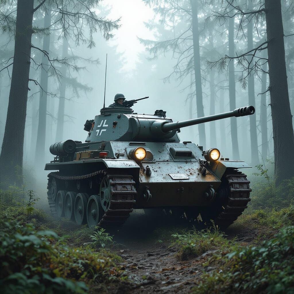 Panzer II Tank in Forest, Dystopian Realism