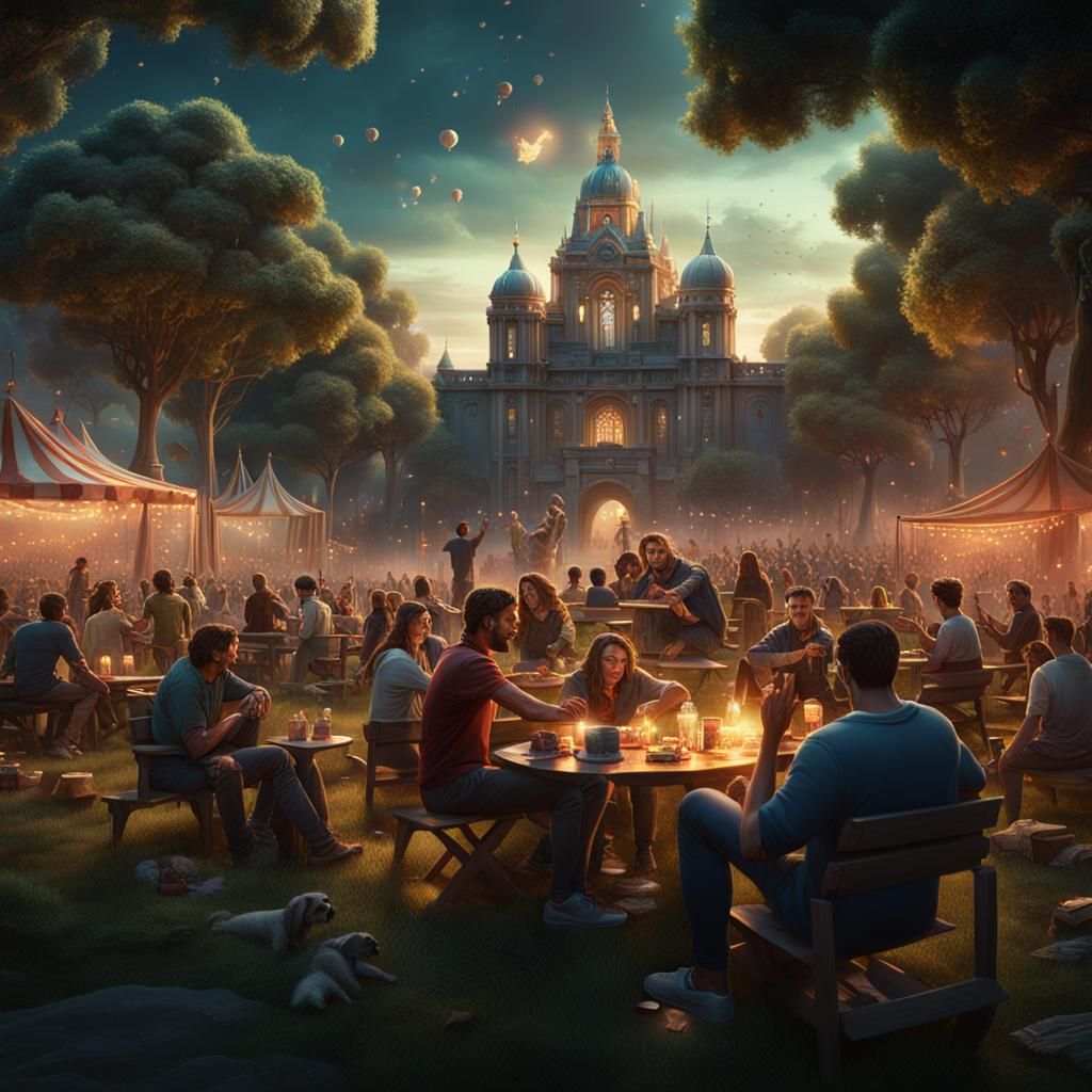 People Enjoying Movie Night in Park