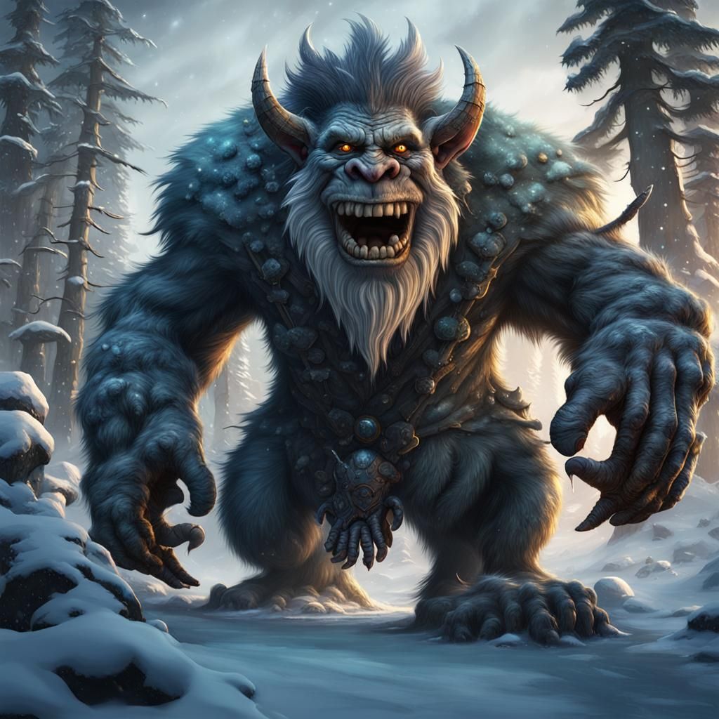 Giant Furry Troll in Snowy Norwegian Forest