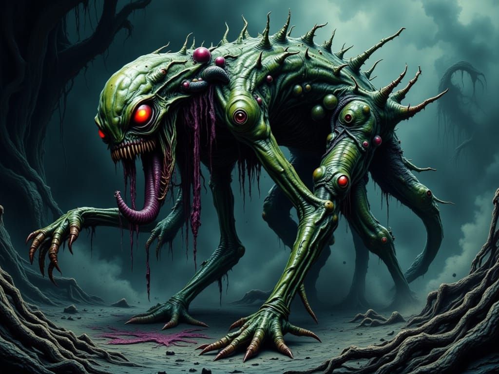 Ethereal Horror Creature in Dark Biomechanical Style