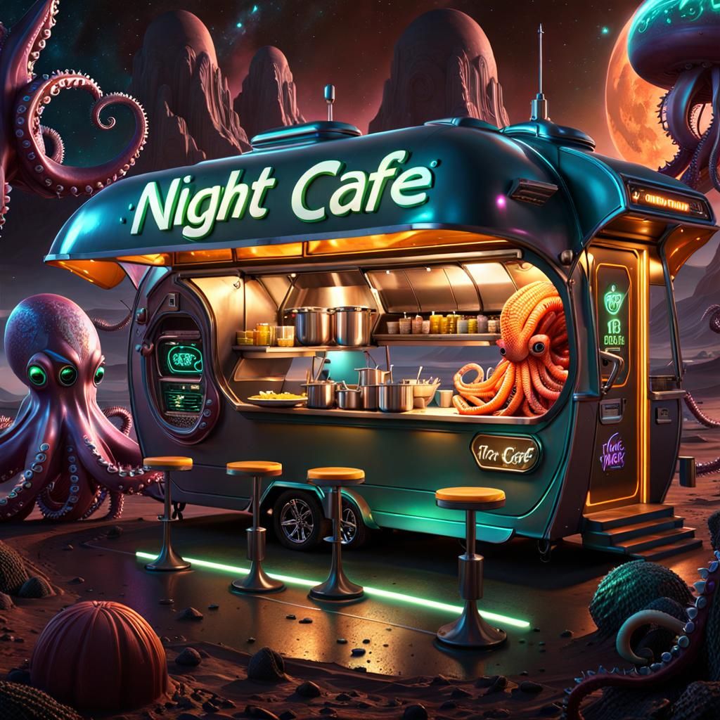 Futuristic Alien Food Truck on Mars in Astral Style