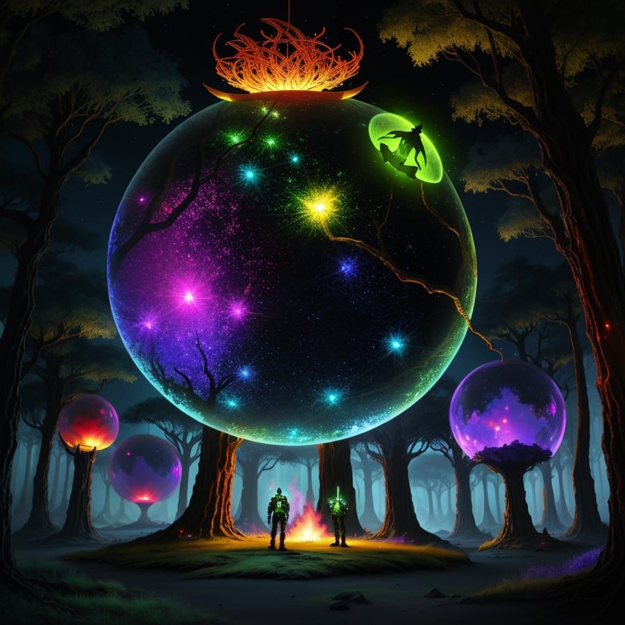 Enchanted Alien Forest Creature with Magical Fire