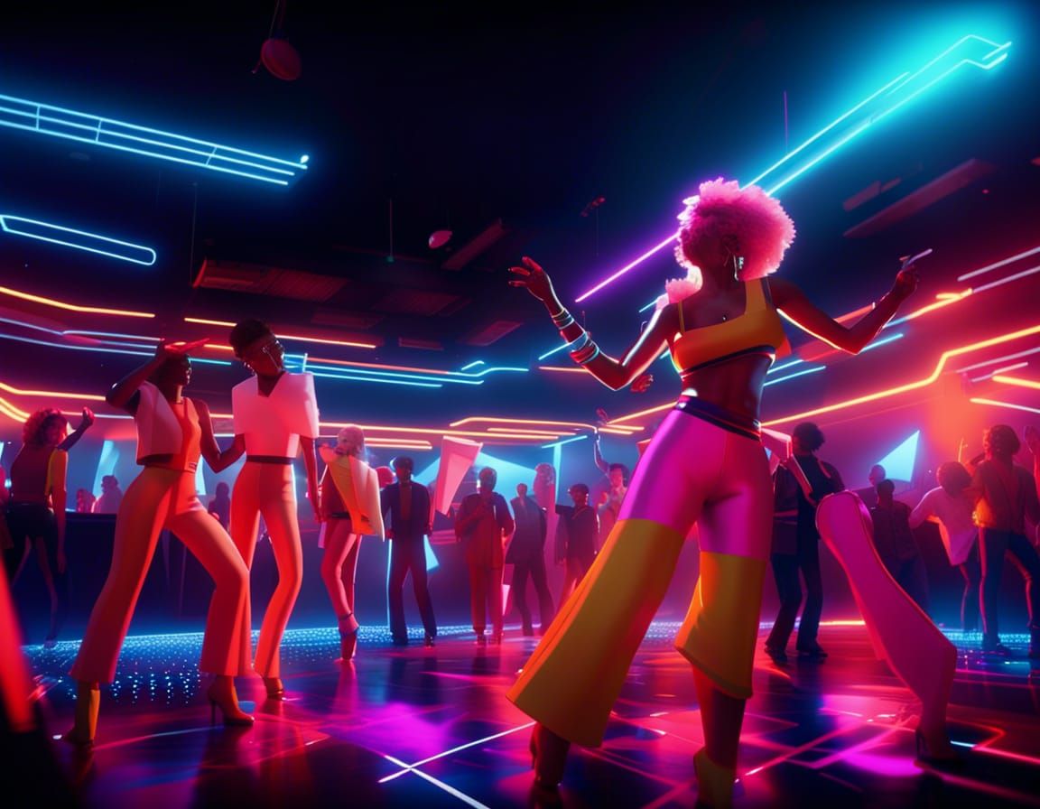 1980s Nightclub Scene in Hyperdetailed Digital Art