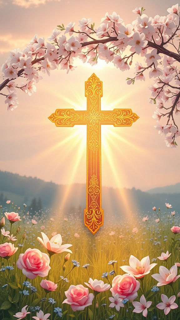 Radiant Cross in Lush Flower Meadow
