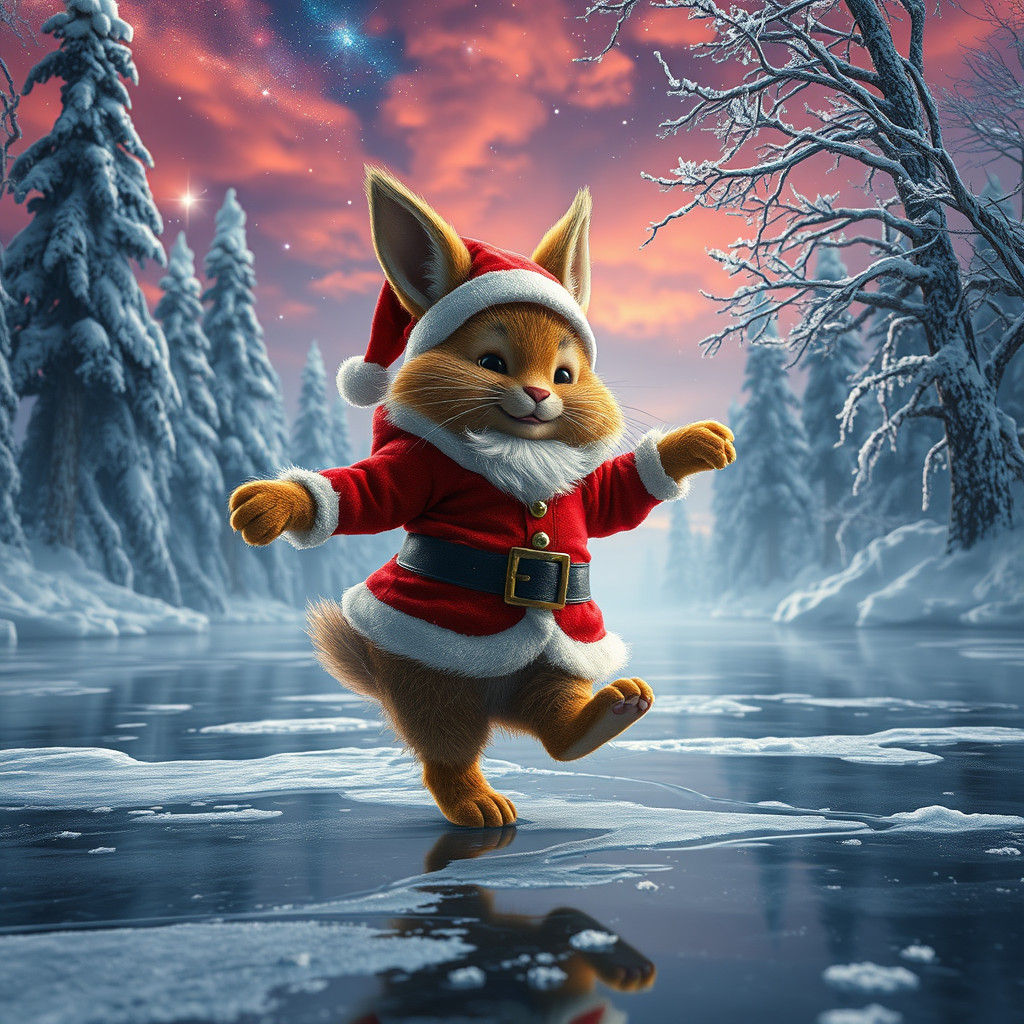 Festive Furry Creature Dances in Winter Wonderland