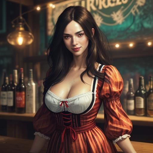 Bavarian Woman in Dirndl Dress, Oktoberfest Beer Garden