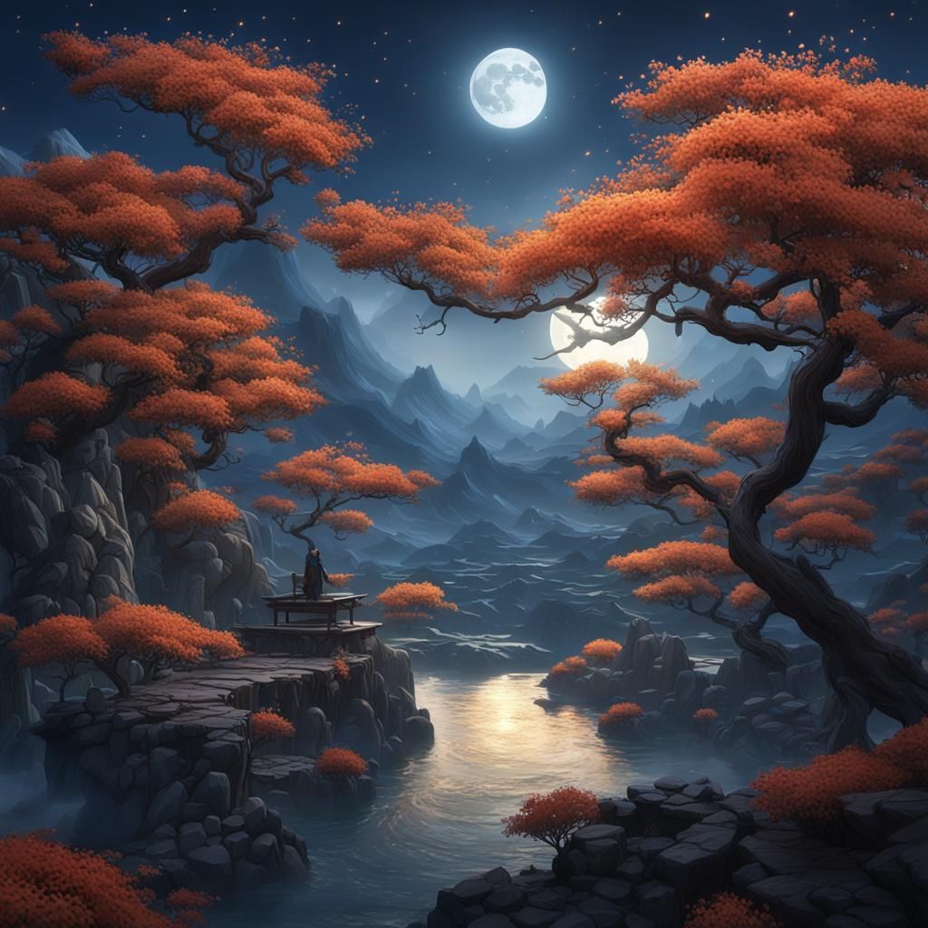 Osmanthus Flowers Fall on Calm Mountain Night