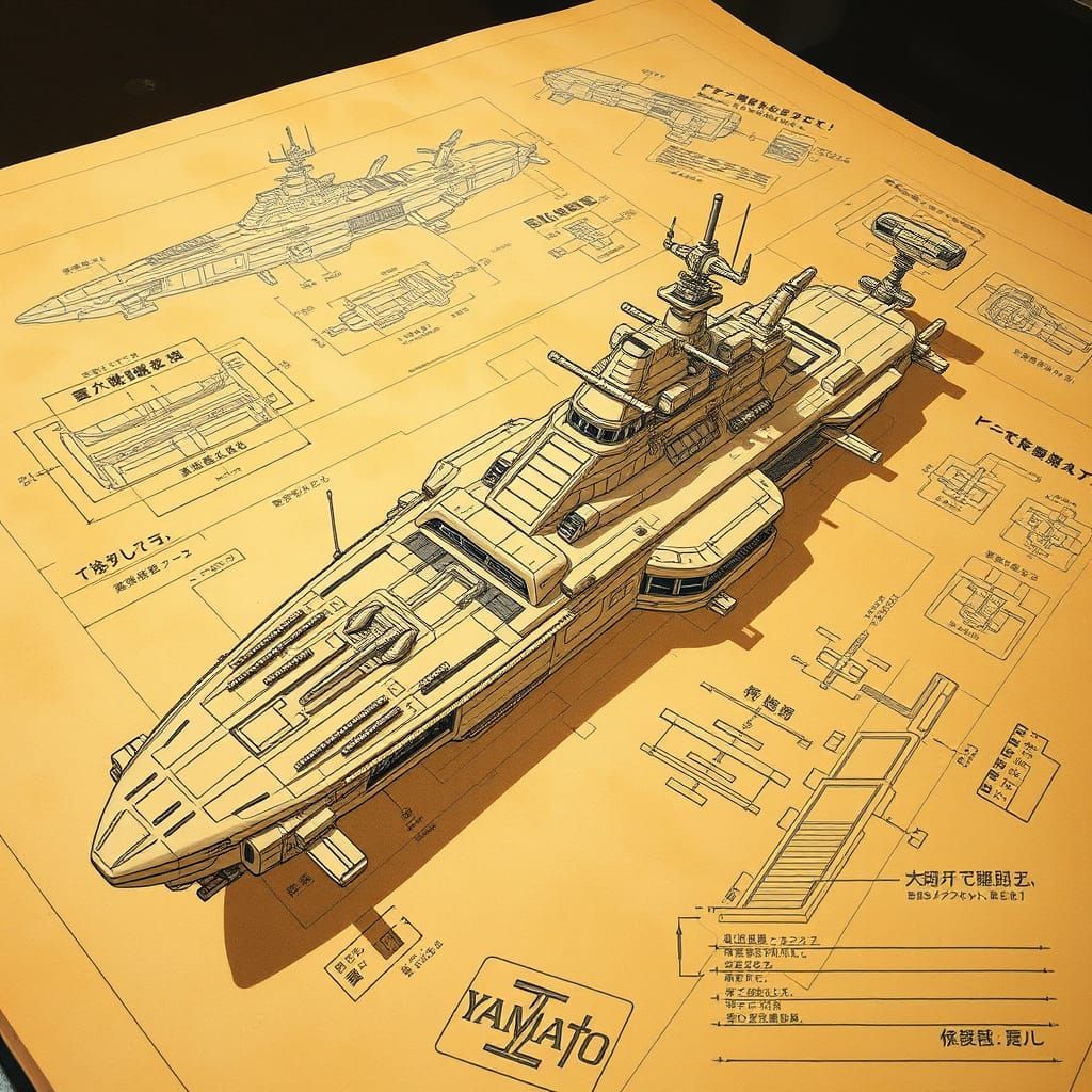 Space Battleship Yamato Schematics in Anime Style