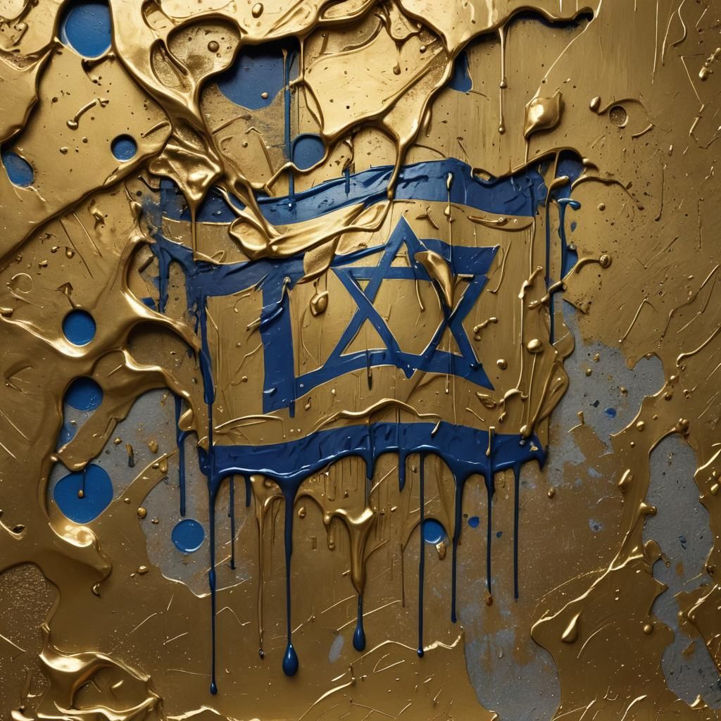 Israeli Flag Engraved on Gold Wall in Graffiti Art