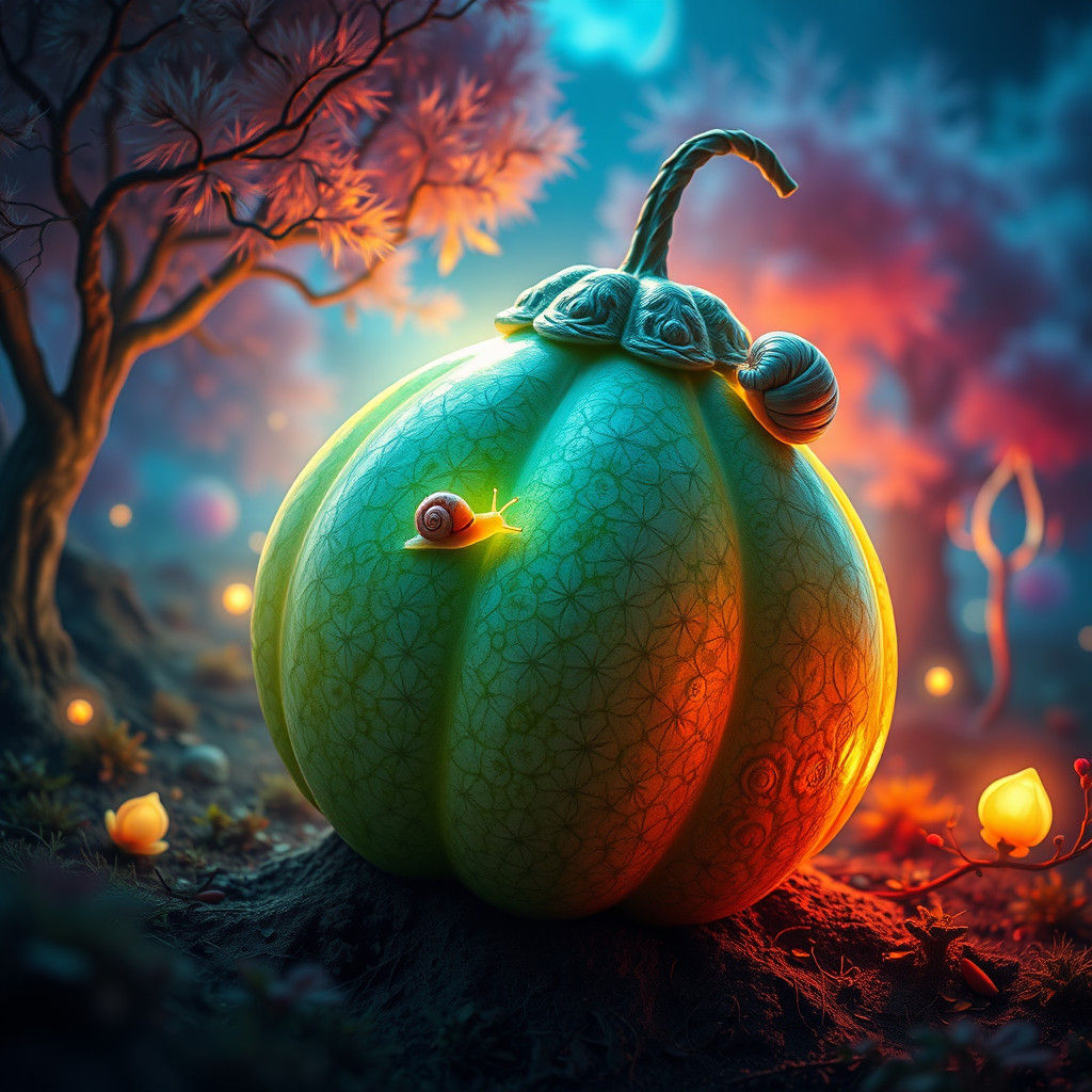 Mystical Gourd and Luminous Snail in Fantasy Realm