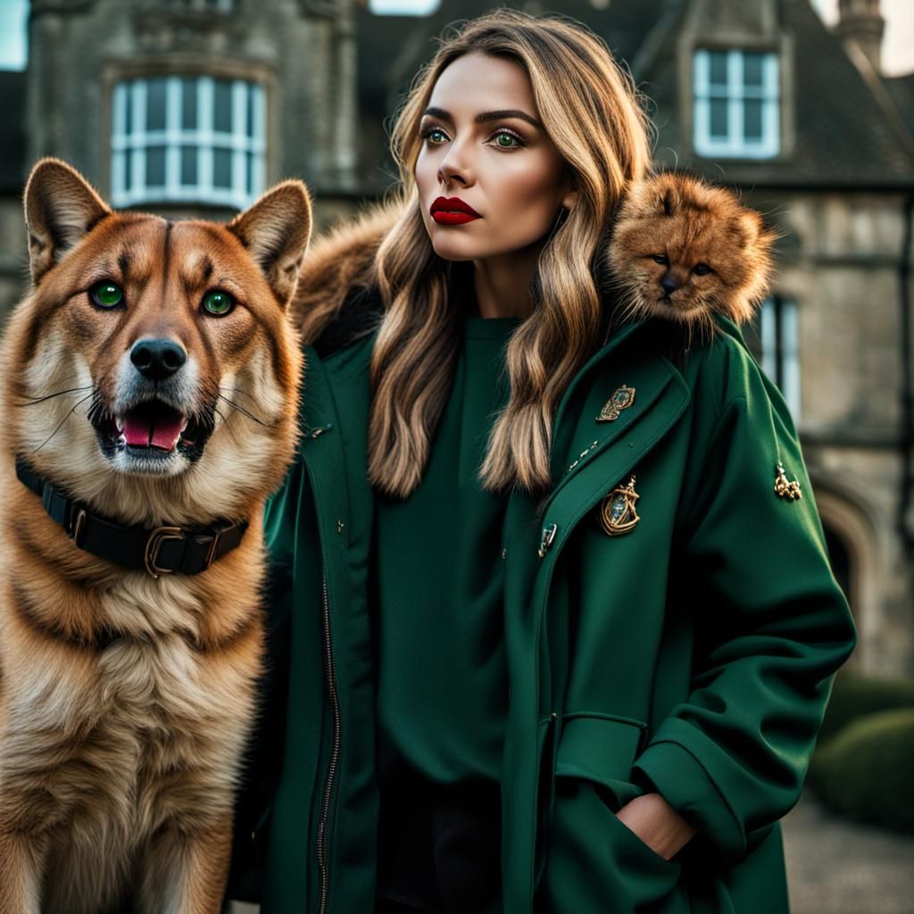 Slytherin Character with Dog in Digital Painting