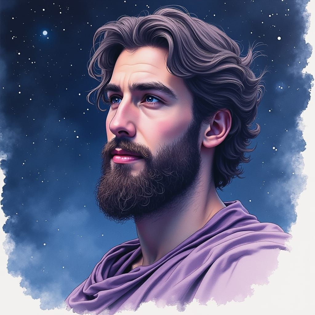 Noble Portrait with Orion Constellation in Anime Style