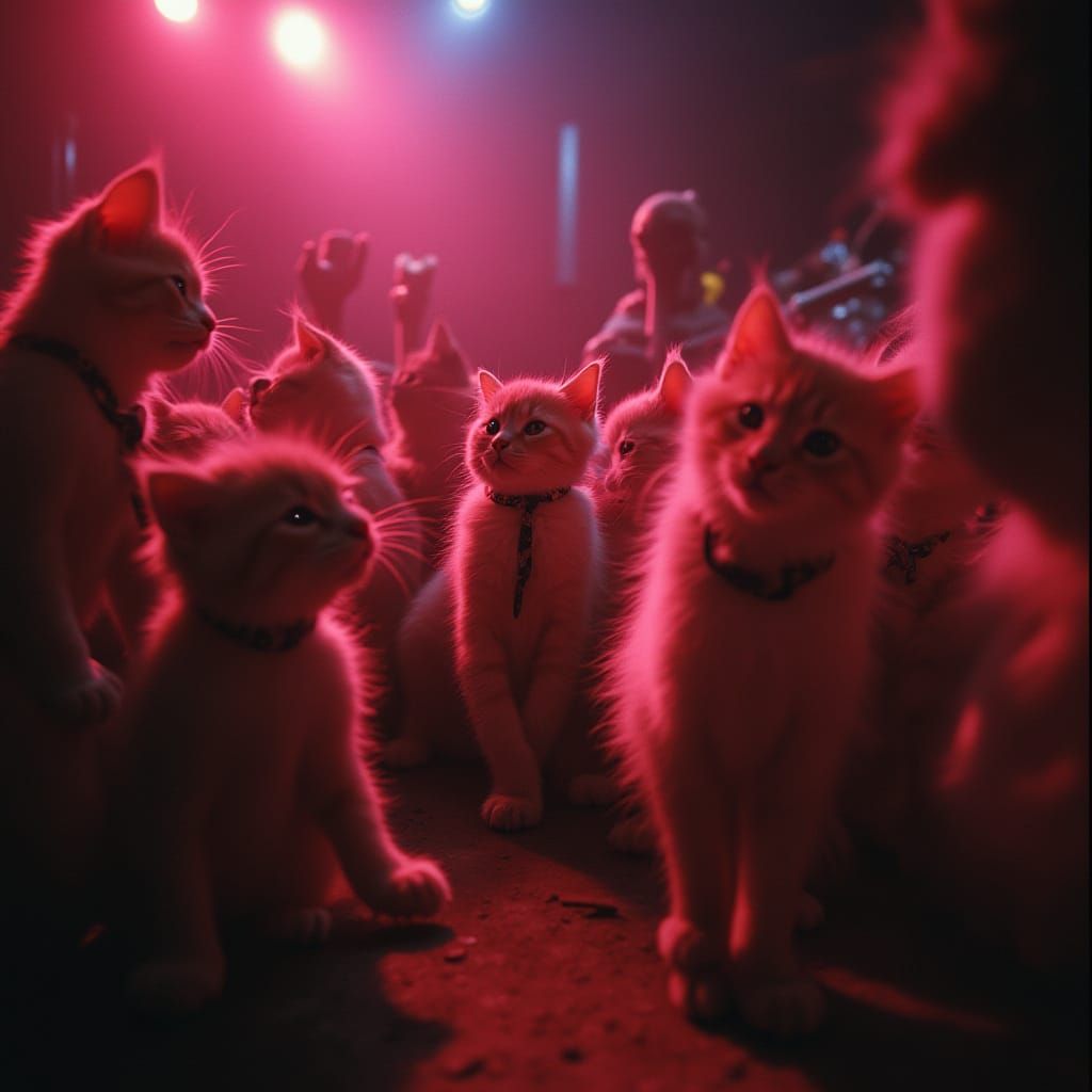 Energetic Kittens Mosh Pit at Punk Concert in Motion Blur