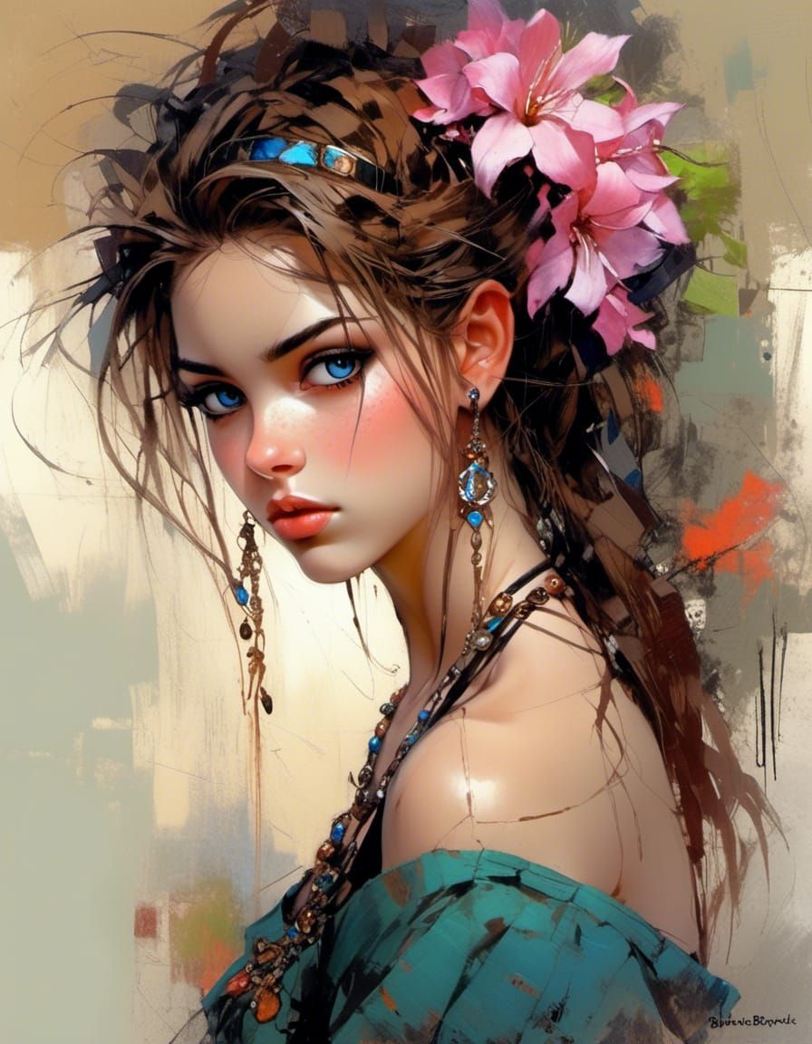 Beautiful Woman in Greece, Fantasy Art Style