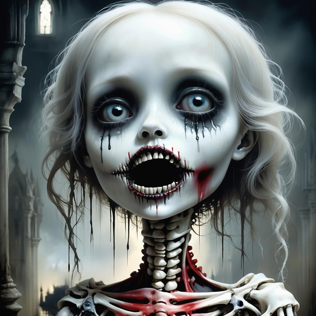 Haunting Gothic Girl with Swollen Lips