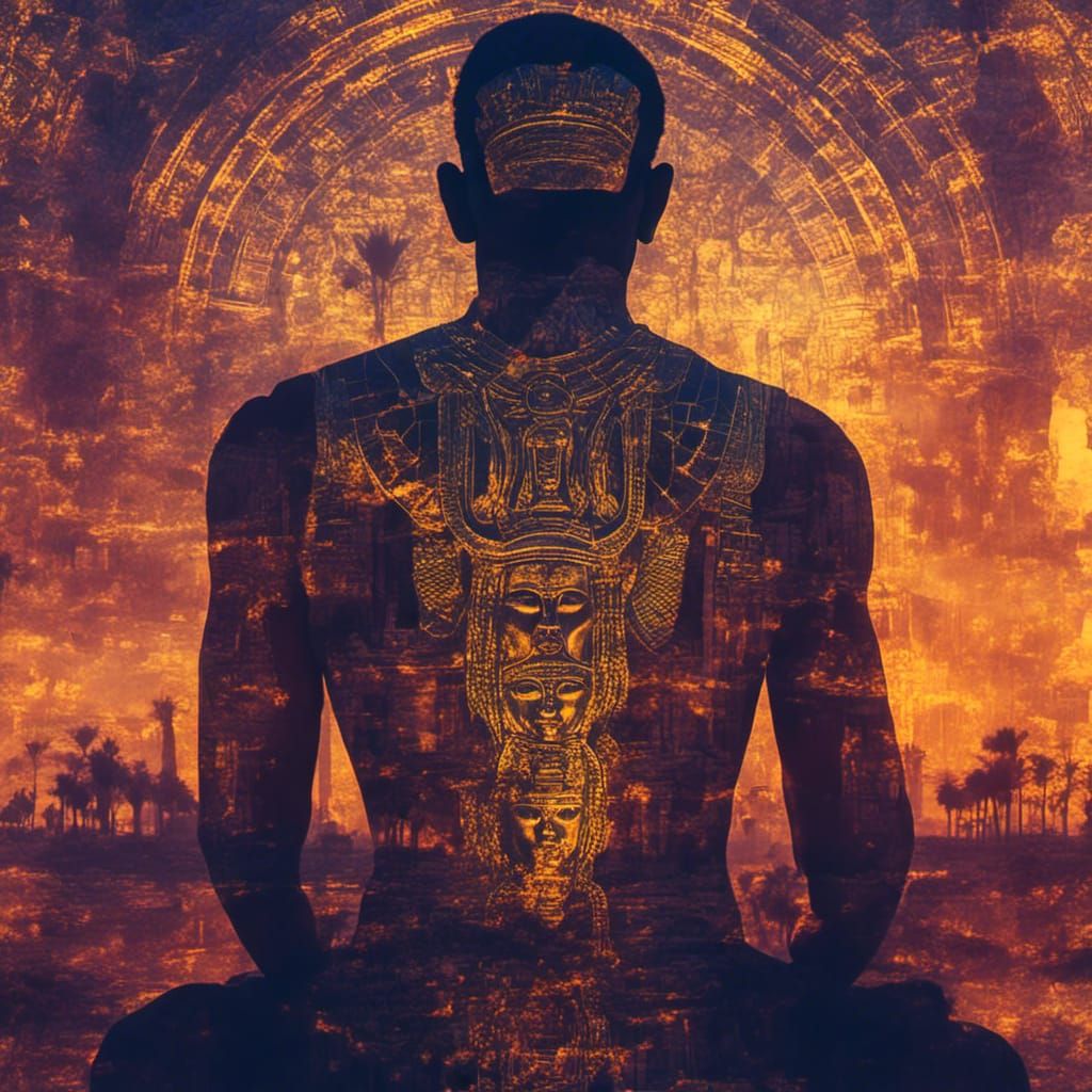 Egyptian Pharaoh Silhouette in Double Exposure Photography