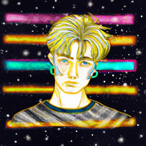 Confident Man in Prison Outfit: Astral Cosmic Illustration