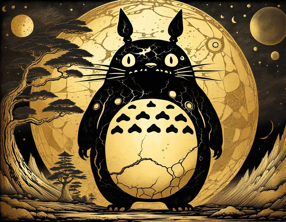 Totoro in JakuchΕ« Style on Gold