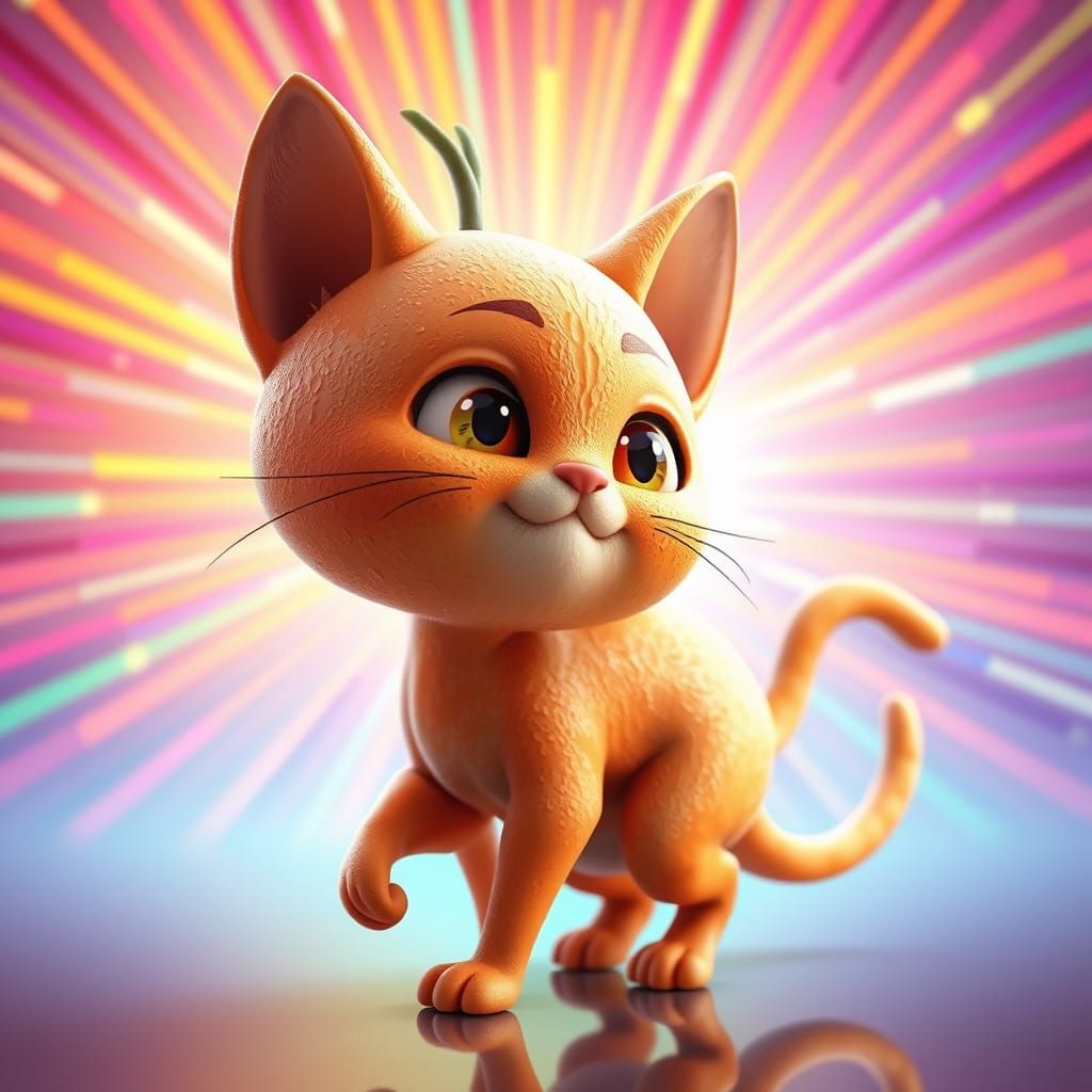 Vibrant Cantaloupe Cat Hybrid in Pixar-Style 3D Digital Art