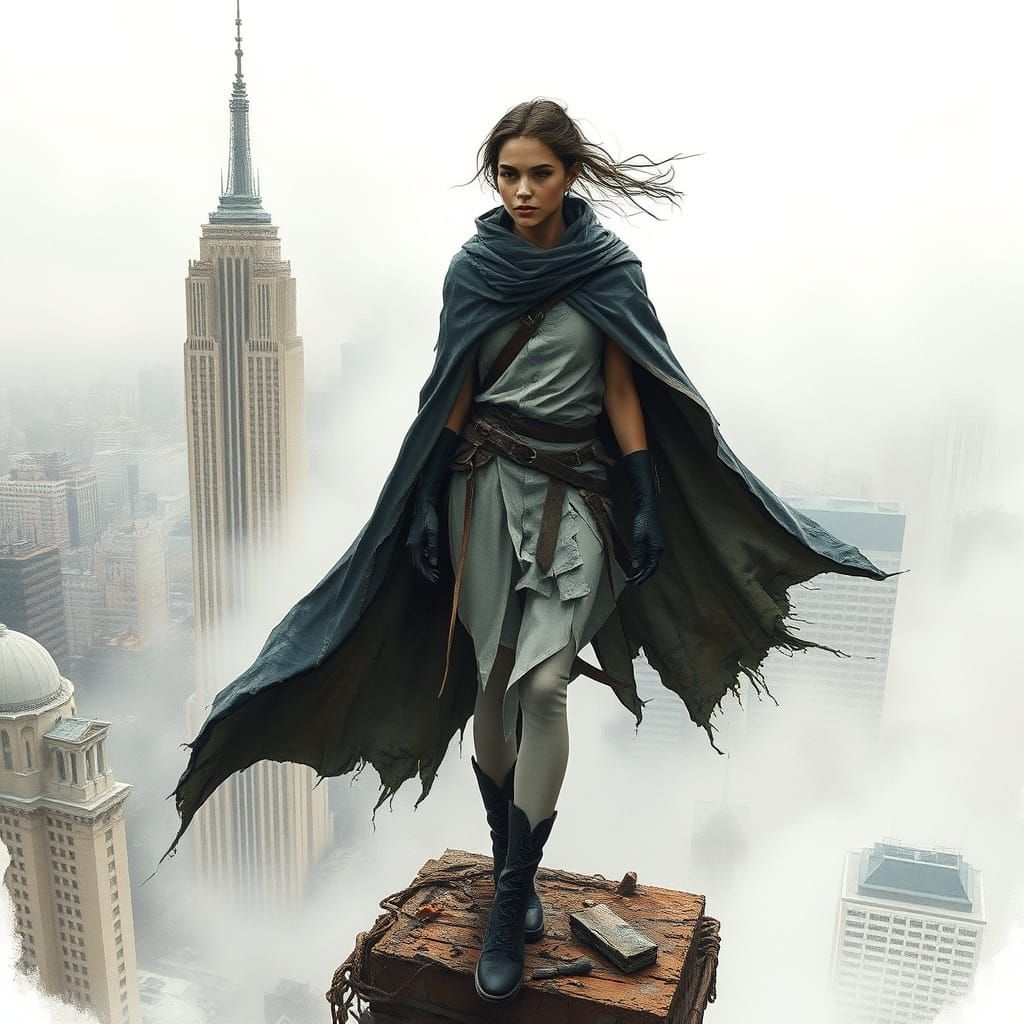 Lebanese Woman Overlooking Post-Apocalyptic Cityscape