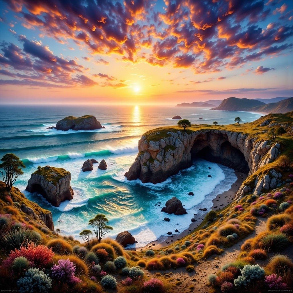 Sunset Over Craggy Island, Painterly Style