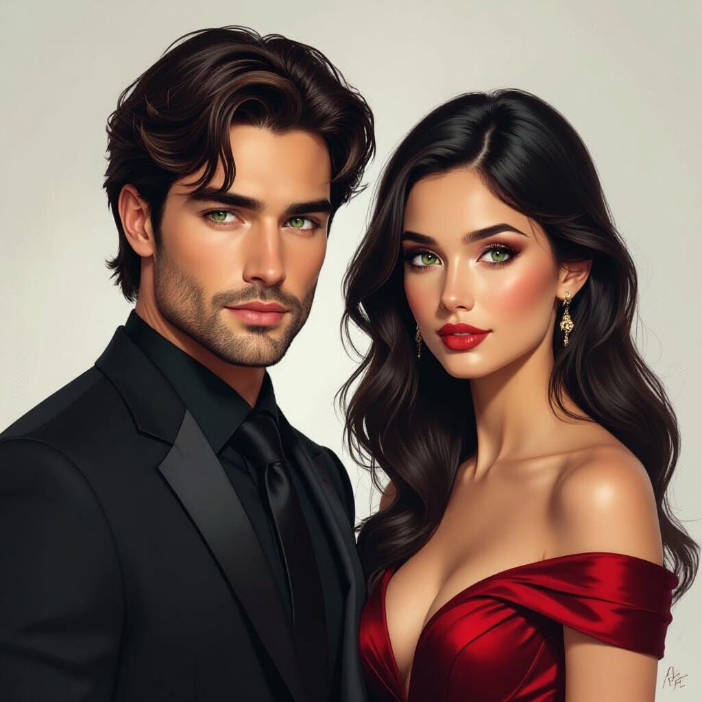 Man in Black Suit with Woman, Painterly Style