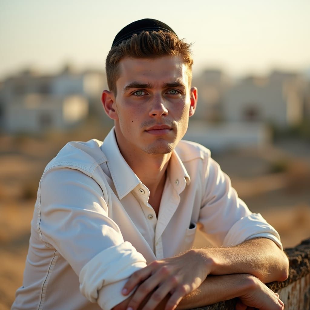 Candid Portrait of Jewish Man in Desert Landscape