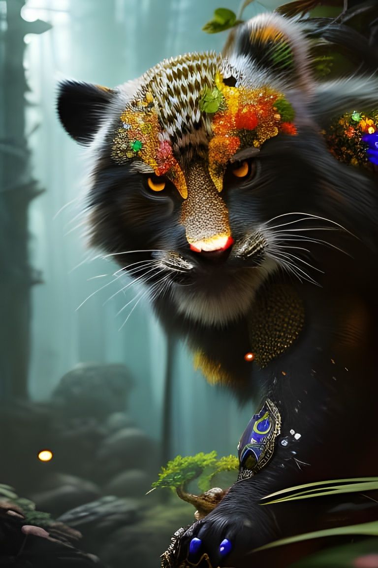 Armored Panda Portrait in Hyperdetailed Gouache Style