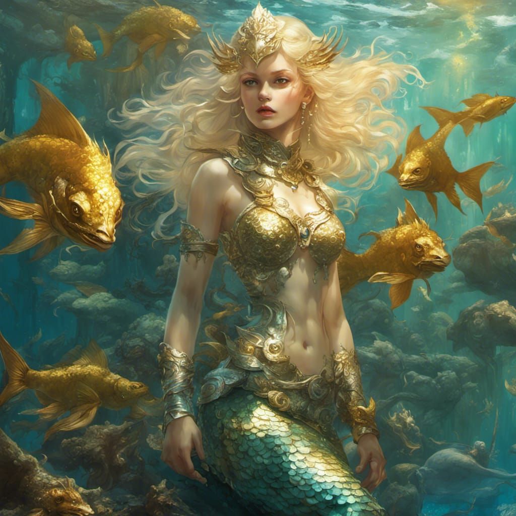 Mermaid Warrior in Underwater Kingdom, Hyperdetailed Art
