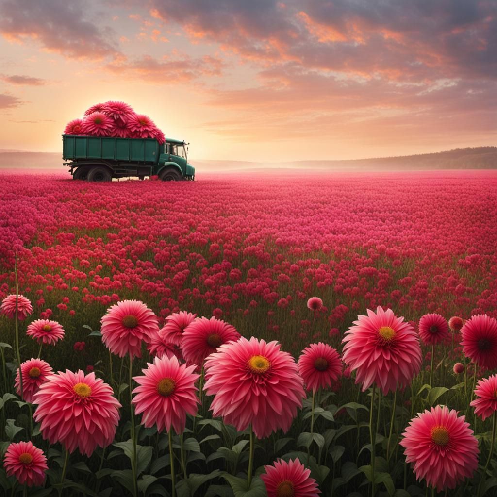 Surreal Field: Humans Harvested by Giant Flowers