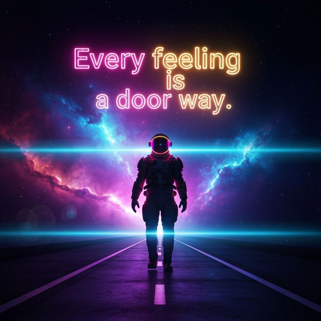 Astronaut on Neon Highway in Deep Space