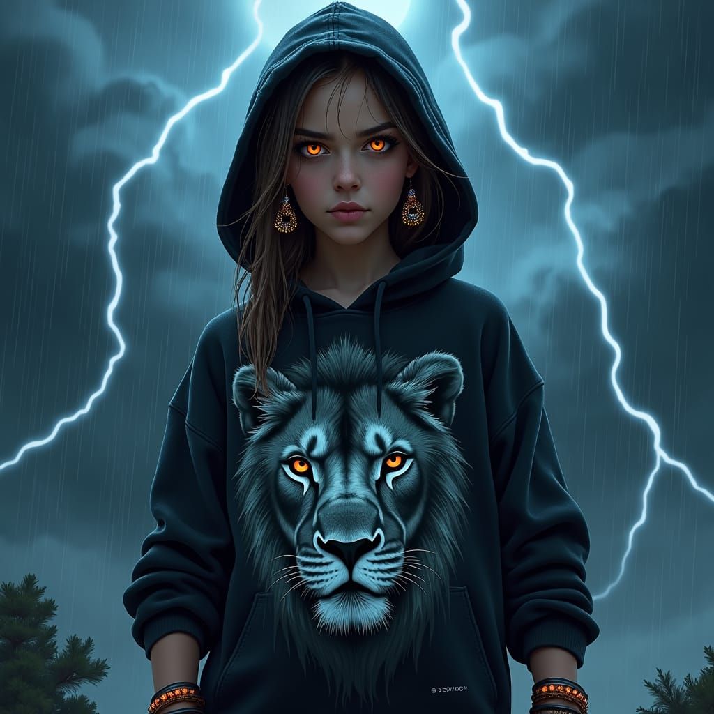 Warrior Girl in Rainy Cyberpunk Nightscape