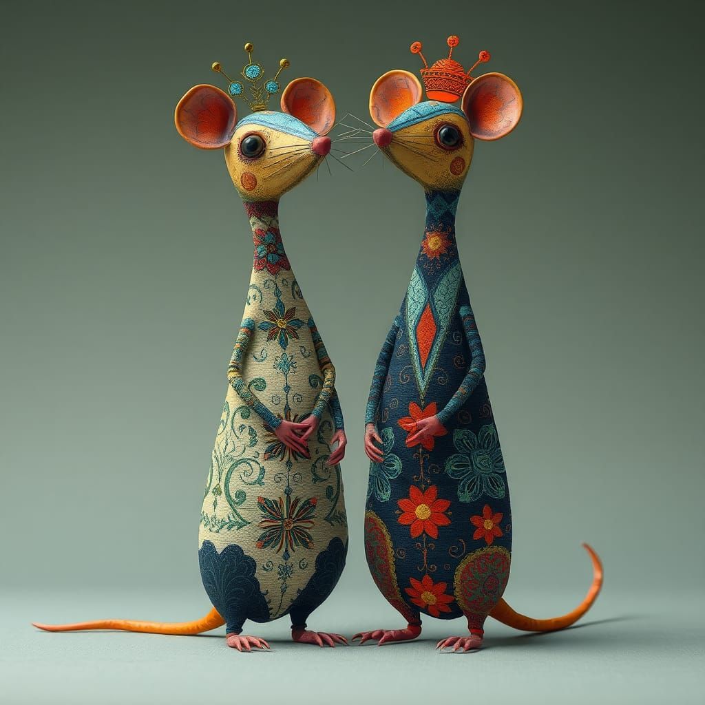 Abstract Married Rats in Textile Print Style