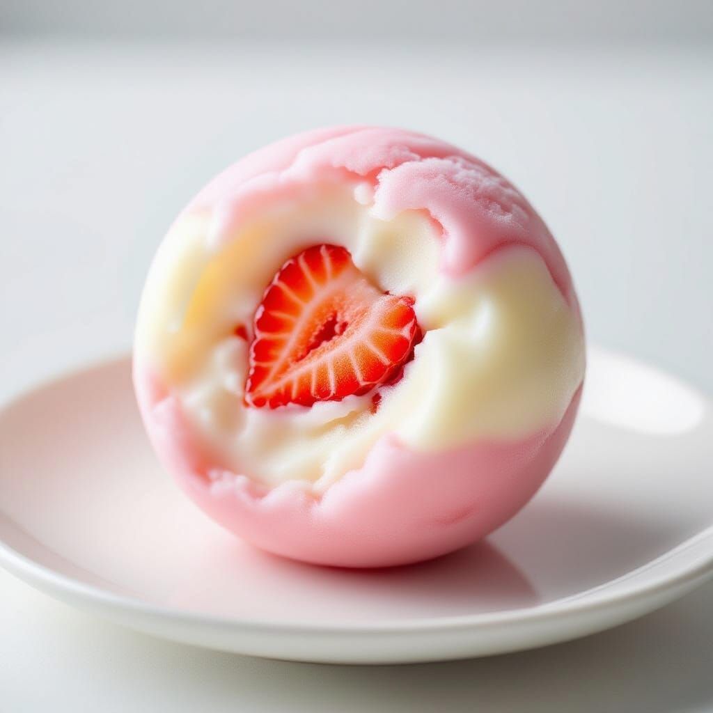 Mochi Ice Cream Macro Shot on White Plate