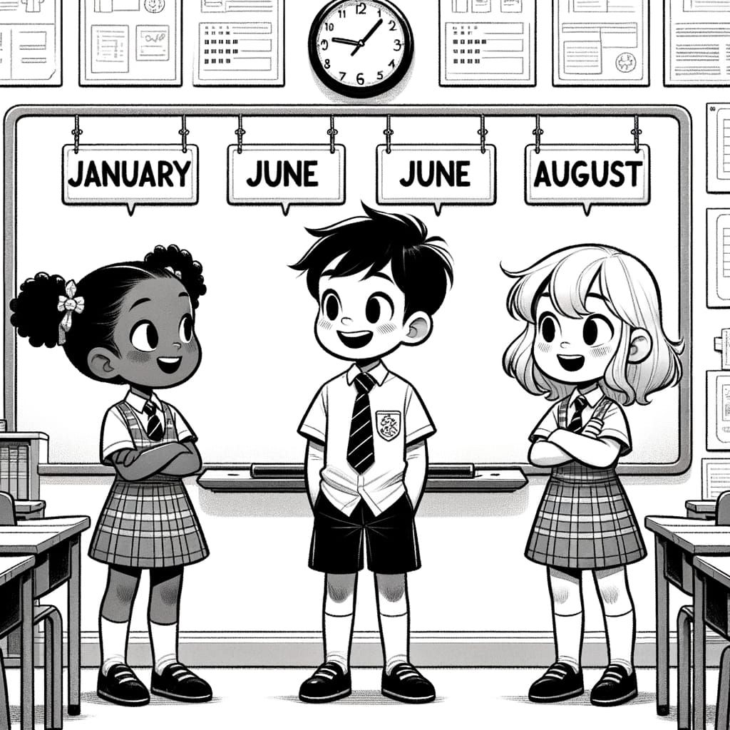 Black and White Line Art Classroom Scene for School Workshee...