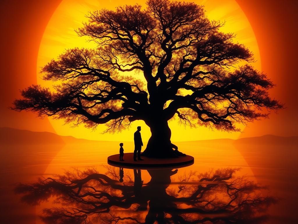 Golden Sunset Scene with Silhouetted Figures