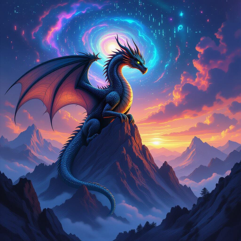 Majestic Ancient Dragon of Data and Nebula