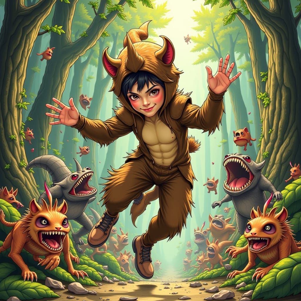 Whimsical Forest Dance in Maurice Sendak Style