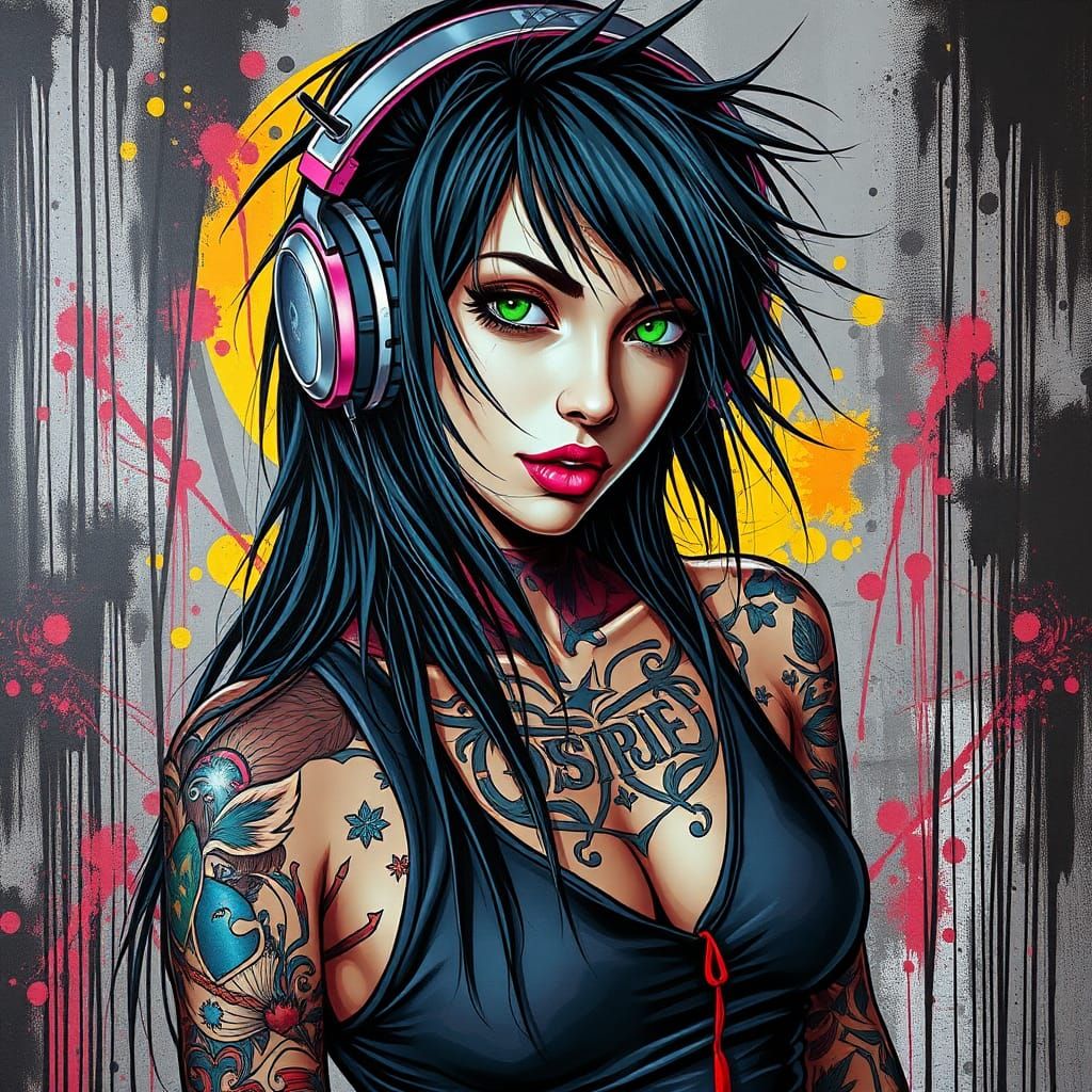 Colorful Graffiti Art: Woman with Glowing Eyes